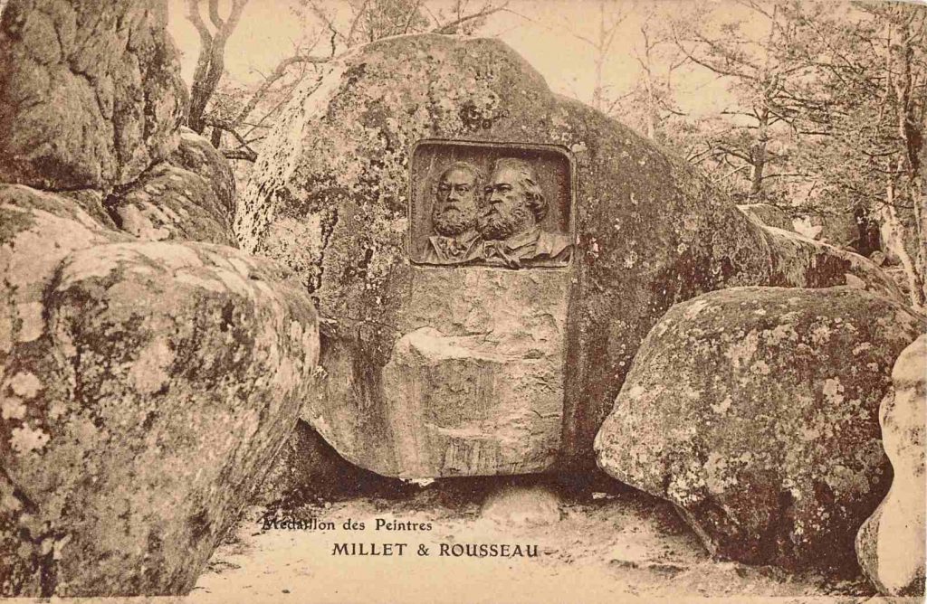 Médaillon Millet  Rousseau à l'entrée de la forêt de Fontainebleau en l'honneur des peintres de Barbizon